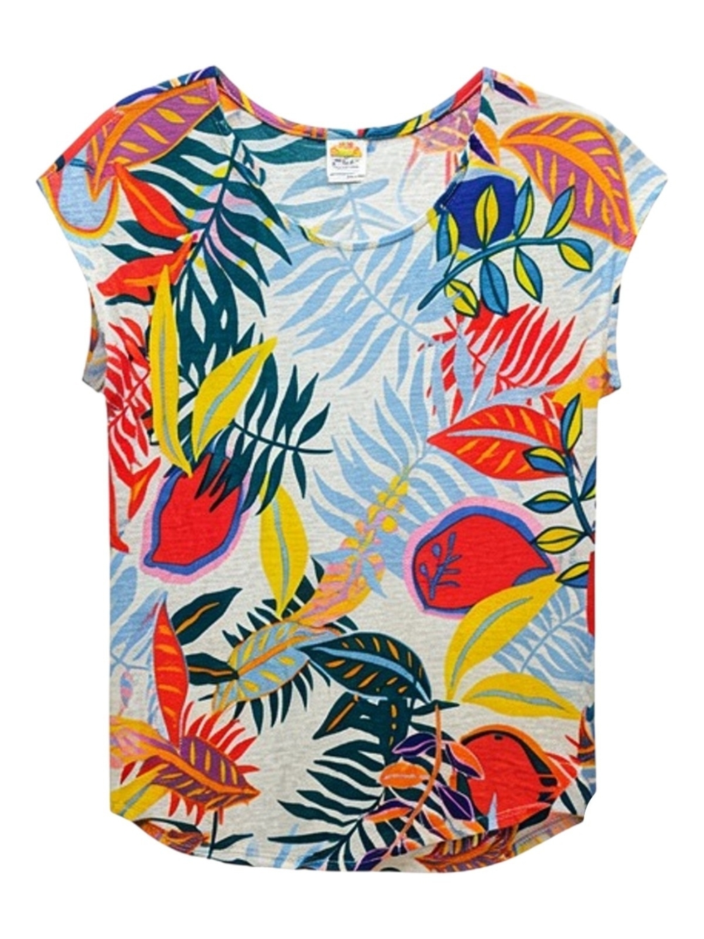 C&C California Tropical Linen Tee in Multicolor Leaf Print Size M